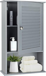 Bathroom Wall Cabinet, Large Capacity Storage Cabinet w/Single Louver Door & Height Adjustable Shelf