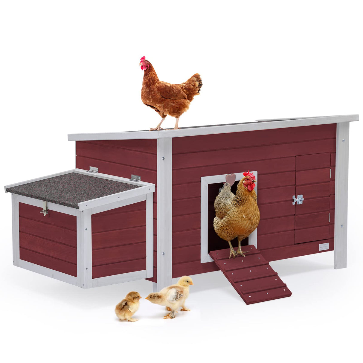 Large Chicken Coop with Upgraded Perches, Wooden Outdoor Chicken Cage