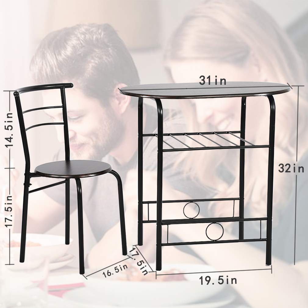 Dining Kitchen Table Dining Set，3 Piece Metal Frame Bar Breakfast Dining Room Table Set Table and Chair with 2 Chairs