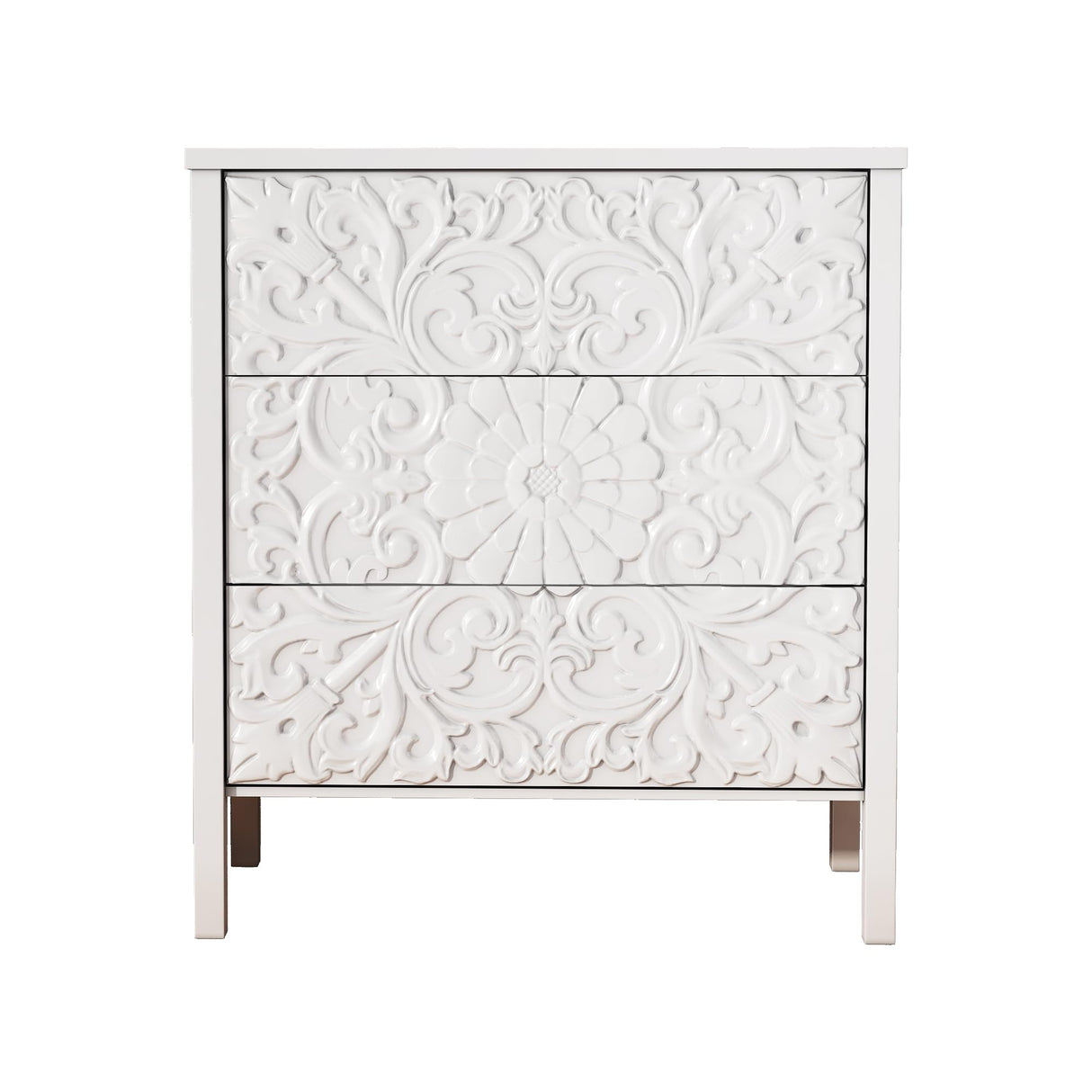 3-Drawer Dresser Chest, Modern Wooden Flower Motif Dresser with Wide Storage Space