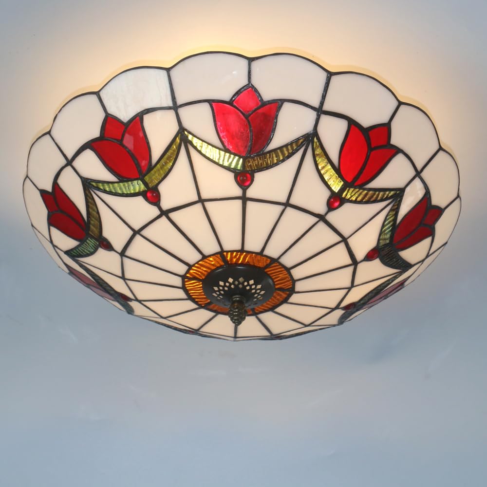 16 Inch Tiffany Style Stained Glass Ceiling Light - Vintage Flush Mount