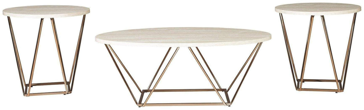 Tarica Modern 3 Piece Table Set, Includes Coffee & 2 End Tables, White & Gold