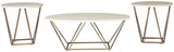 Tarica Modern 3 Piece Table Set, Includes Coffee & 2 End Tables, White & Gold