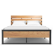 King Size Bed Frame Steady Steel Platform with Wood Headboard