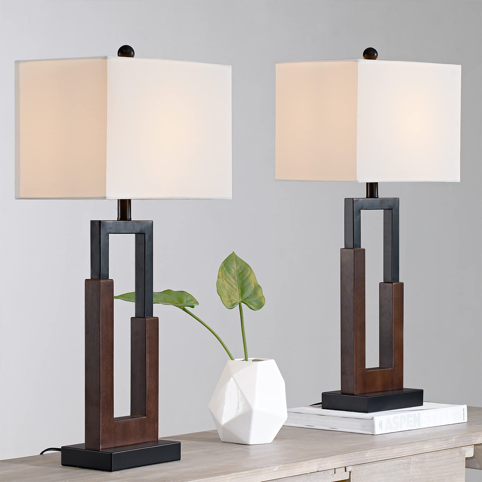 30" Farmhouse Table Lamps Set of 2 with USB-C Charging