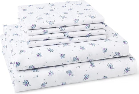 Queen Sheet Set 6 Pieces (Pink Rose Floral), Cottage Core Botanical Patterned Sheets,