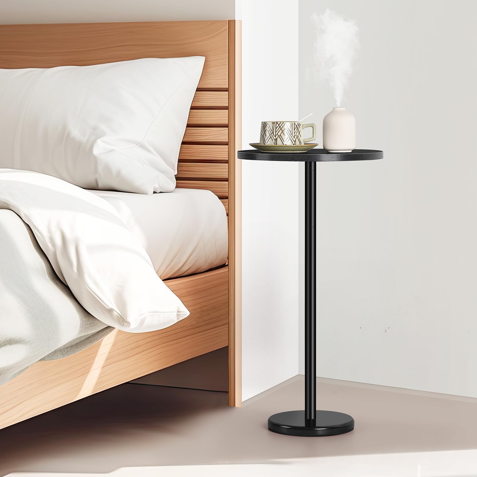 OYEAL Black Drink Table Small Round Pedestal Side Table with Marble Base Modern Cocktail Table for Patio Sofa Couch Chair - Bircata