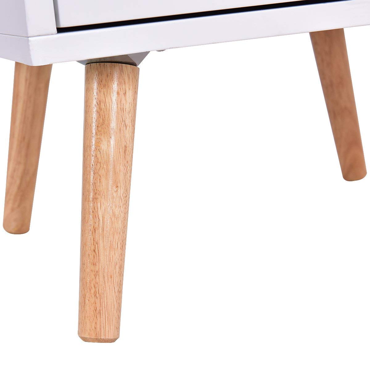 Mid Century Modern Nightstand, White Beside Table with Solid Wood Legs, Minimalist