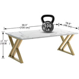 Coffee Table Living Room Table White Center Table, Simple Modern Faux Marble Rectangular Tea Table with Sturdy Gold-