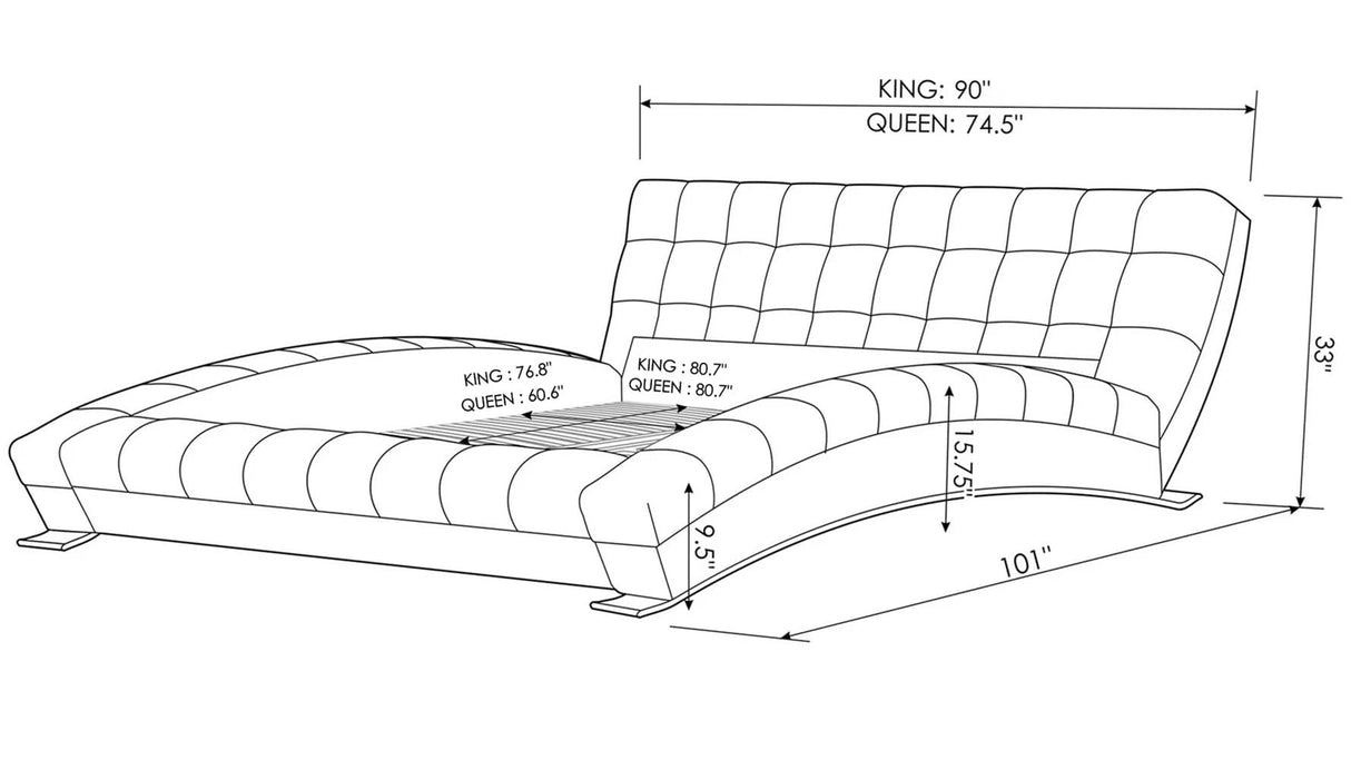 Adonis Black Tufted Genuine Leather Platform Bed - Queen