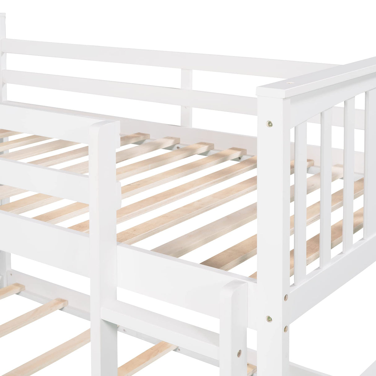 Montessori Floor Bunk Bed Twin Over Twin, Twin Bunk Bed with Slide and Ladder