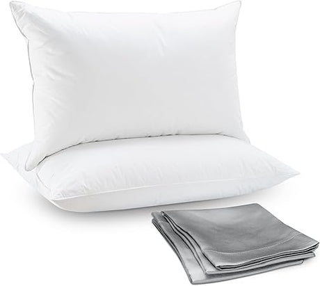 Goose Feather Down Bed Pillows for Sleeping with 2 Outer Protectors