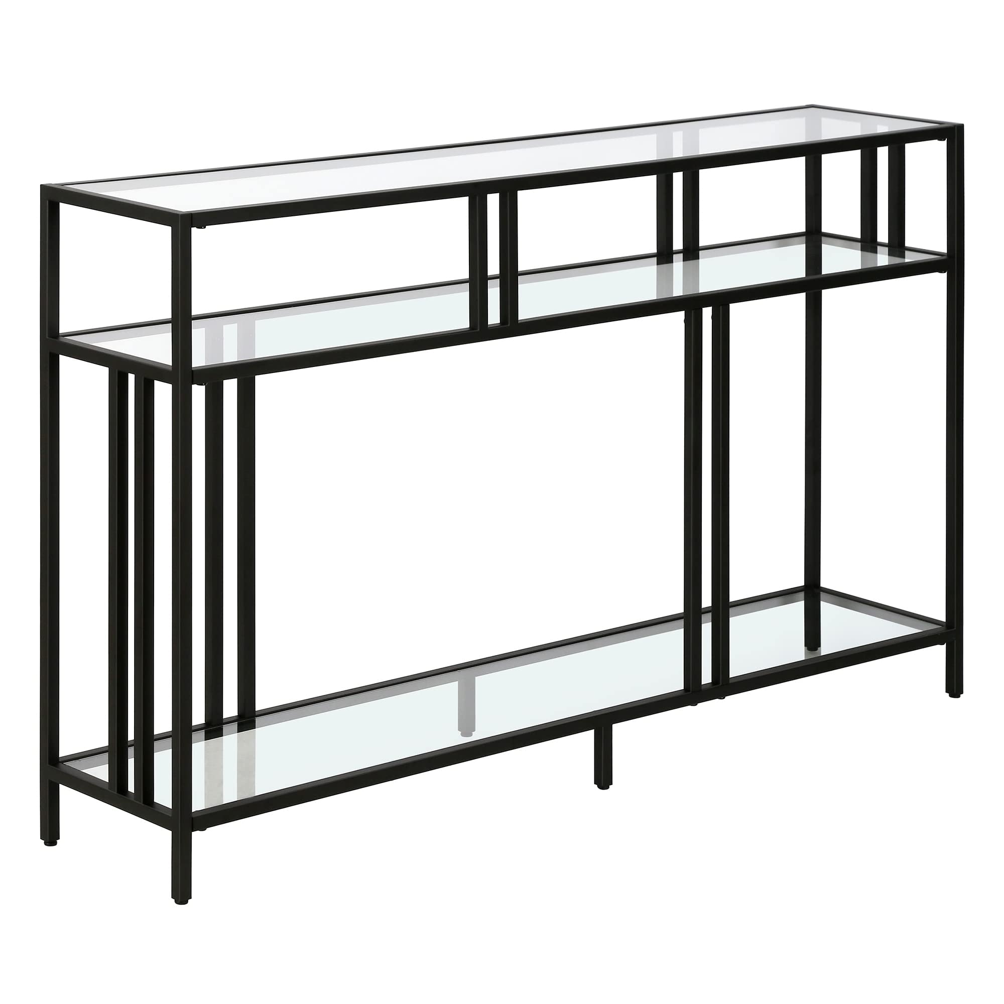 48" Wide Rectangular Console Table with Glass Shelves in Brass, Entryway Table, Accent