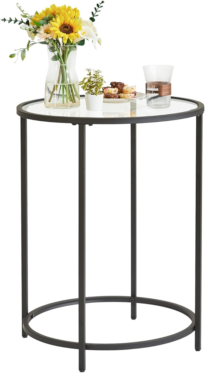 Round End Table, Tempered Glass Sofa Side Table, Gold Coffee Table for Office Bedroom Living Room