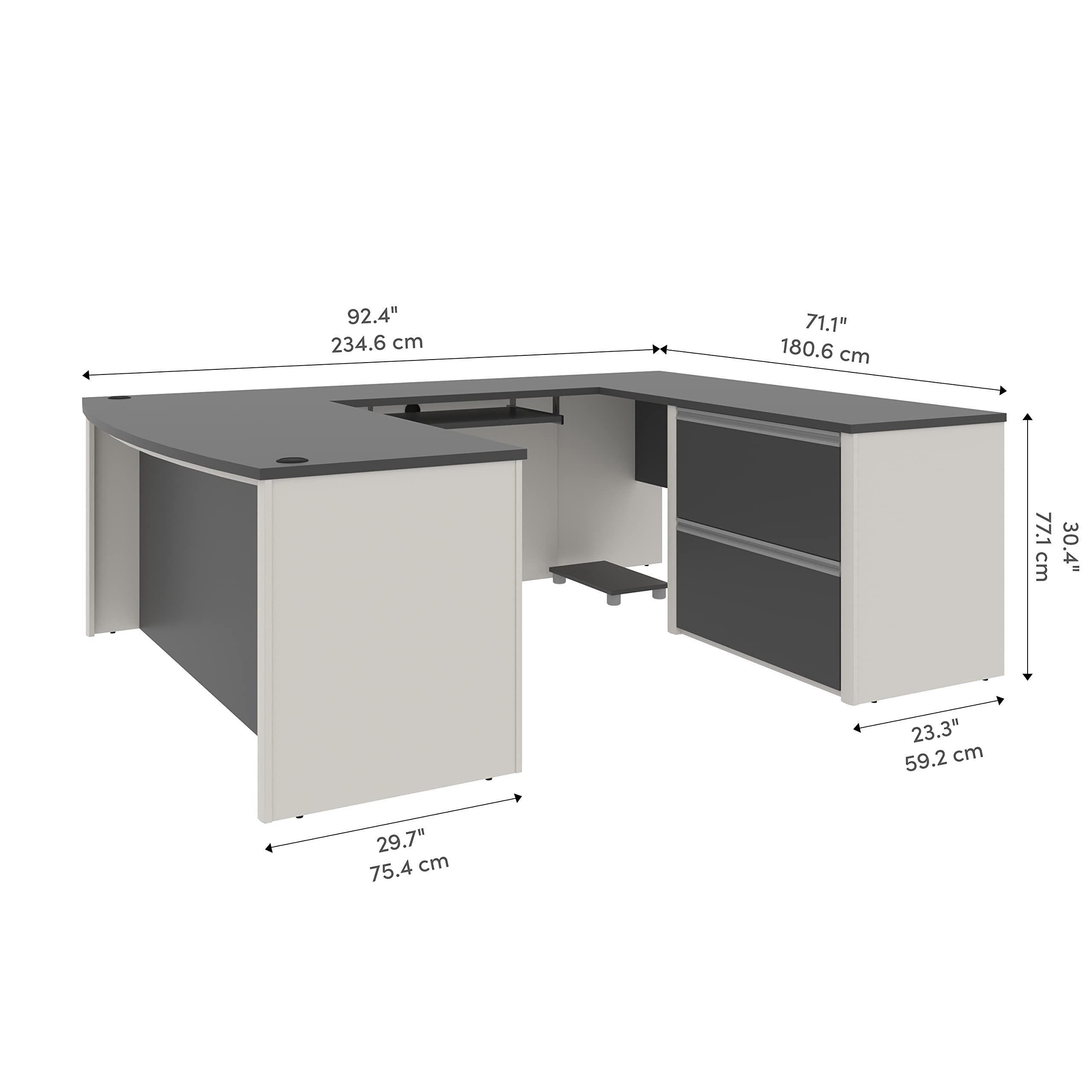 Connexion U-Shaped Executive Desk with Lateral File Cabinet, 72W, Slate/Sandstone