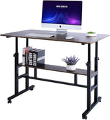 Mobile Standing Desk, Adjustable Computer Desk Rolling Laptop Cart on Wheels Home Office Computer Workstation, Portable Laptop Stand Tall Table for Standing or Sitting, Black, 39.4" x 23.6"