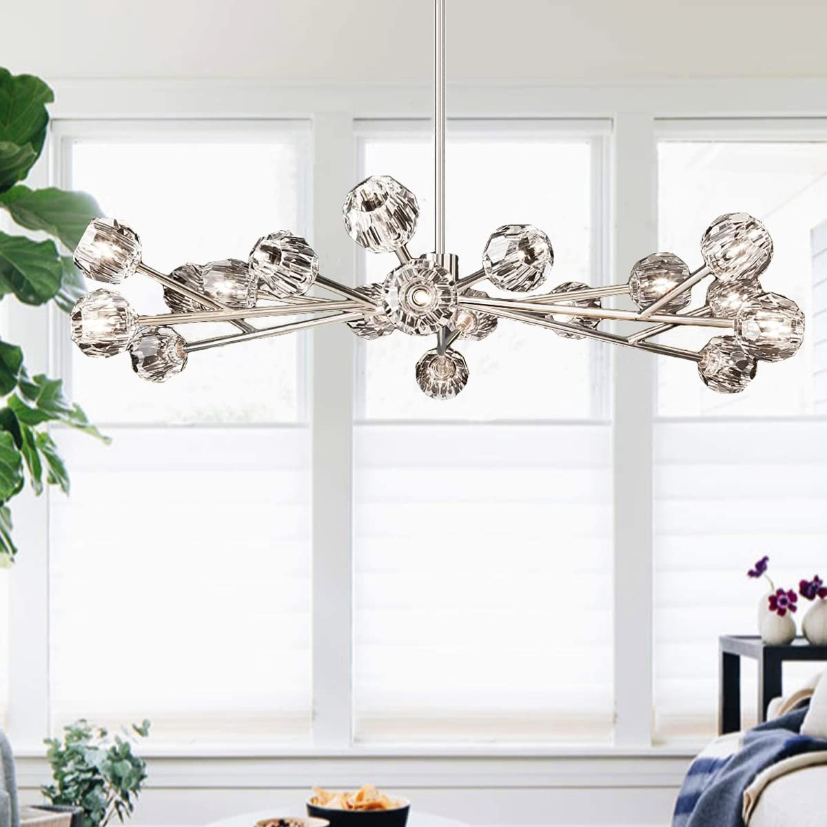 Chandelier Chrome 18-Light Crystal Pendant 43" LED Ceiling Light Pendant, Cut Crystal