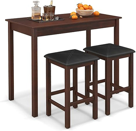 Dining Table Set for 2, Counter Height Dining Table Set with 2 Bar Stools, Wood Legs