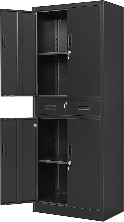 71" H x 28" W x 16" D Locking Storage Cabinet with Adjustable Shelves and One Drawer