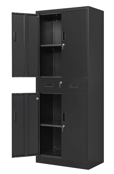 71" H x 28" W x 16" D Locking Storage Cabinet with Adjustable Shelves and One Drawer