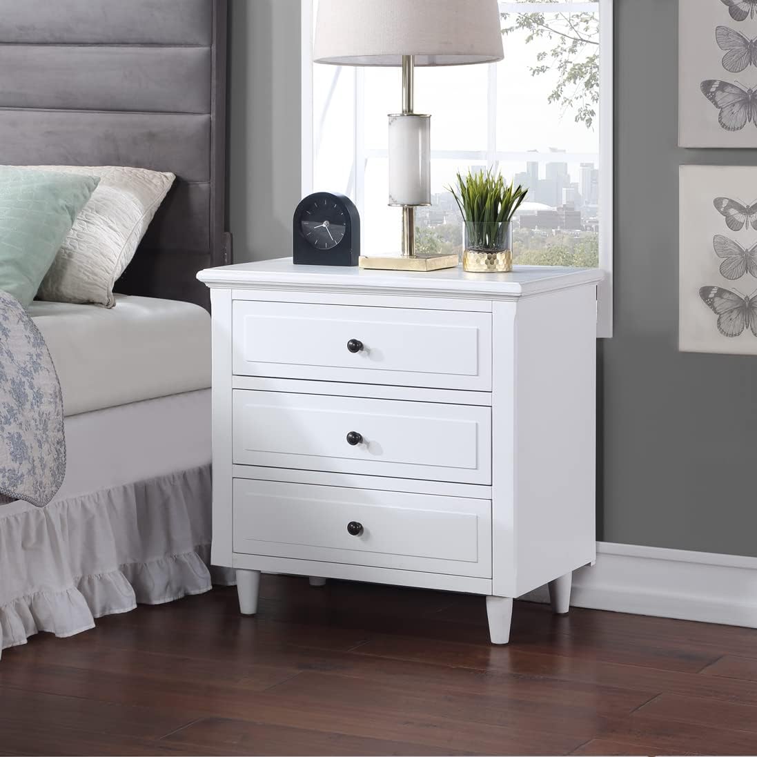 3-Drawer Nightstand,Modern Bedside Table for Bedroom,Wooden End Table,Storage Cabinet,Home Furniture（White）