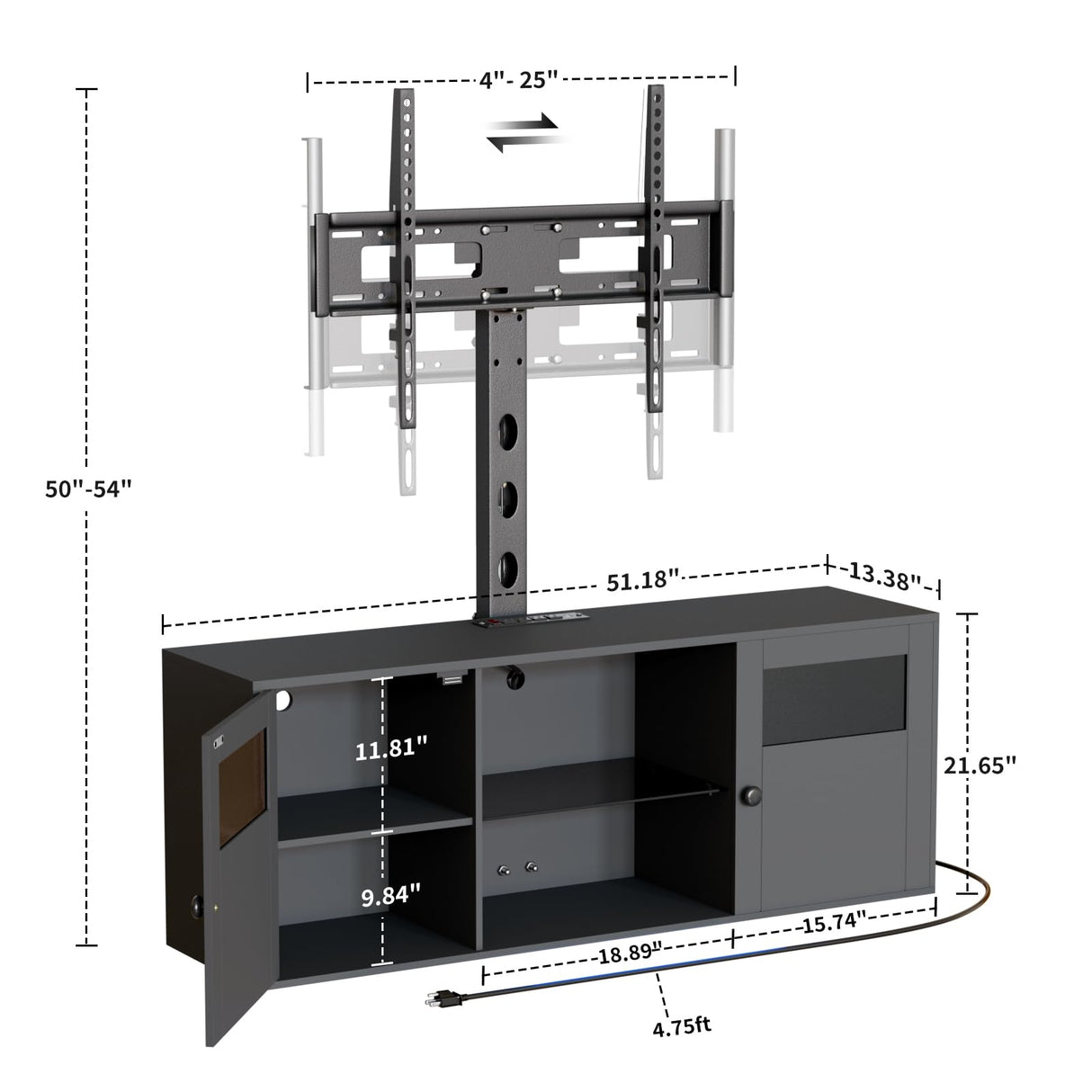 TV Stand with Mount and Power Outlet, Led Lights Entertainment Center