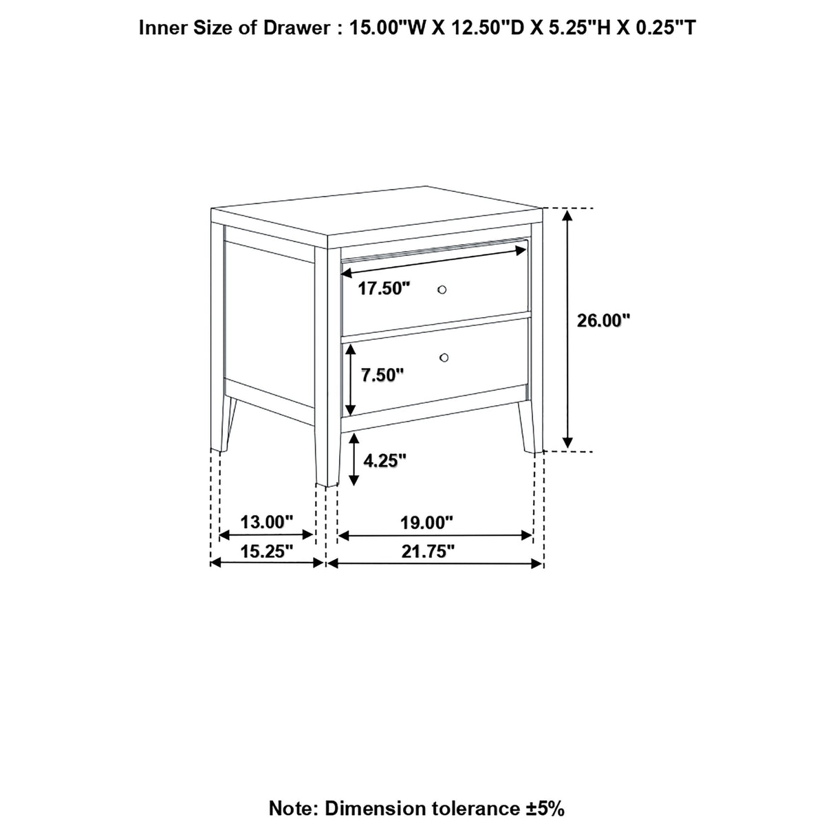 Transitional 2 Drawer Nightstand Bedroom Bedside Table Storage Drawers