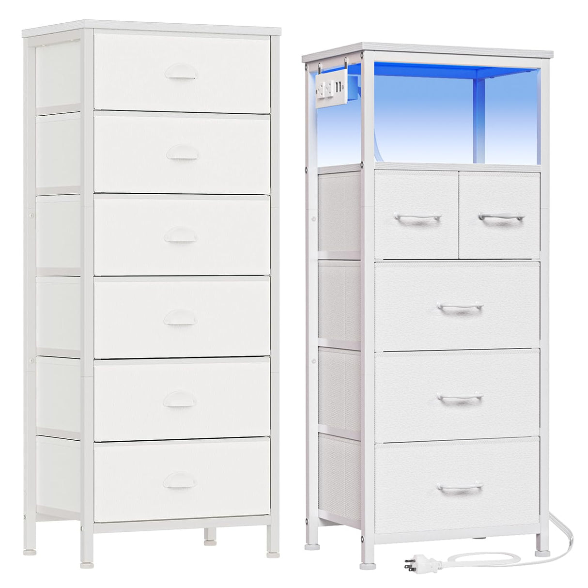 Tall Dresser with 6 Drawers and LED Dresser with Charging Station