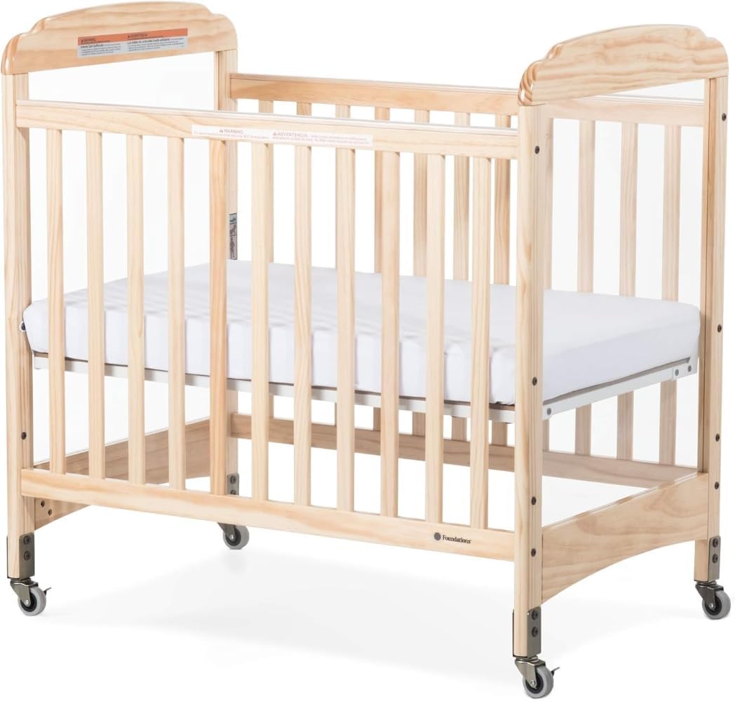 Serenity Compact Clearview Daycare Baby Crib, Fixed Side, Durable Wood Construction