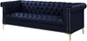 Gold Navy Blue Winston PU Button Tufted with Nail head Trim Tone Metal Sofa