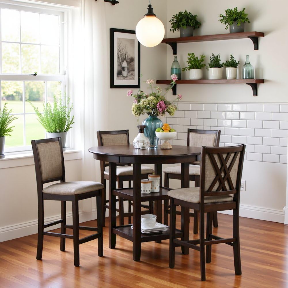 5-Piece Round Counter Height Dining Set with Storage