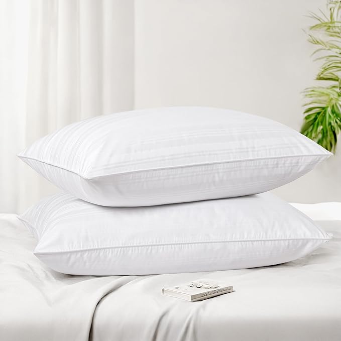 Goose Feather Down Pillows with 100% Cotton Cover, Soft Fluffy Luxury Hotel