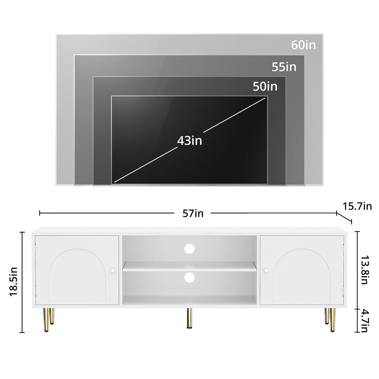 Housoul Modern TV Stand for 50/55/60 inch TV, TV Stand with Doors, Entertainment Center with Adjustable Shelf and Storage Cabinets, TV Media Console for Living Room, Bedroom, White