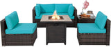 6 Piece Outdoor Rattan Sofa Set with 30in Propane Gas Fire Table