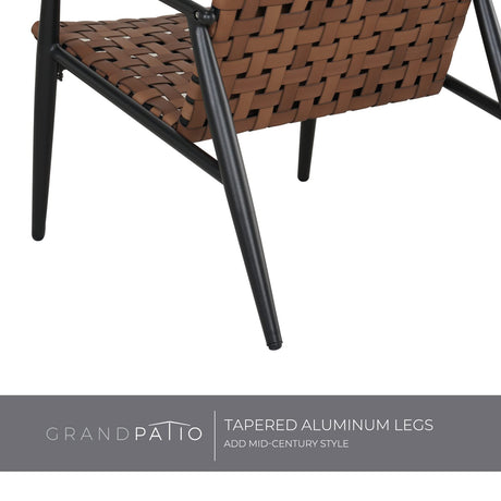 Grand patio Outdoor Bistro Set 3 Pieces Leather-Look Wicker Patio Chairs Set Powder Coated Aluminum Frame with Outdoor Chairs Set of 2 and Side Table for Garden Backyard Balcony Brown