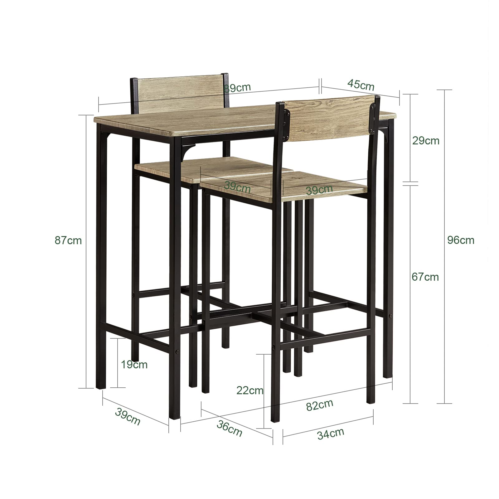 Haotian SoBuy 3 Piece Dining Set, Dining Table with 2 Stools, Bar Table Set