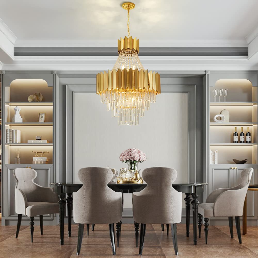 Modern Crystal Chandelier, Luxury Gold Crystal Hanging Ceiling Light Contemporary