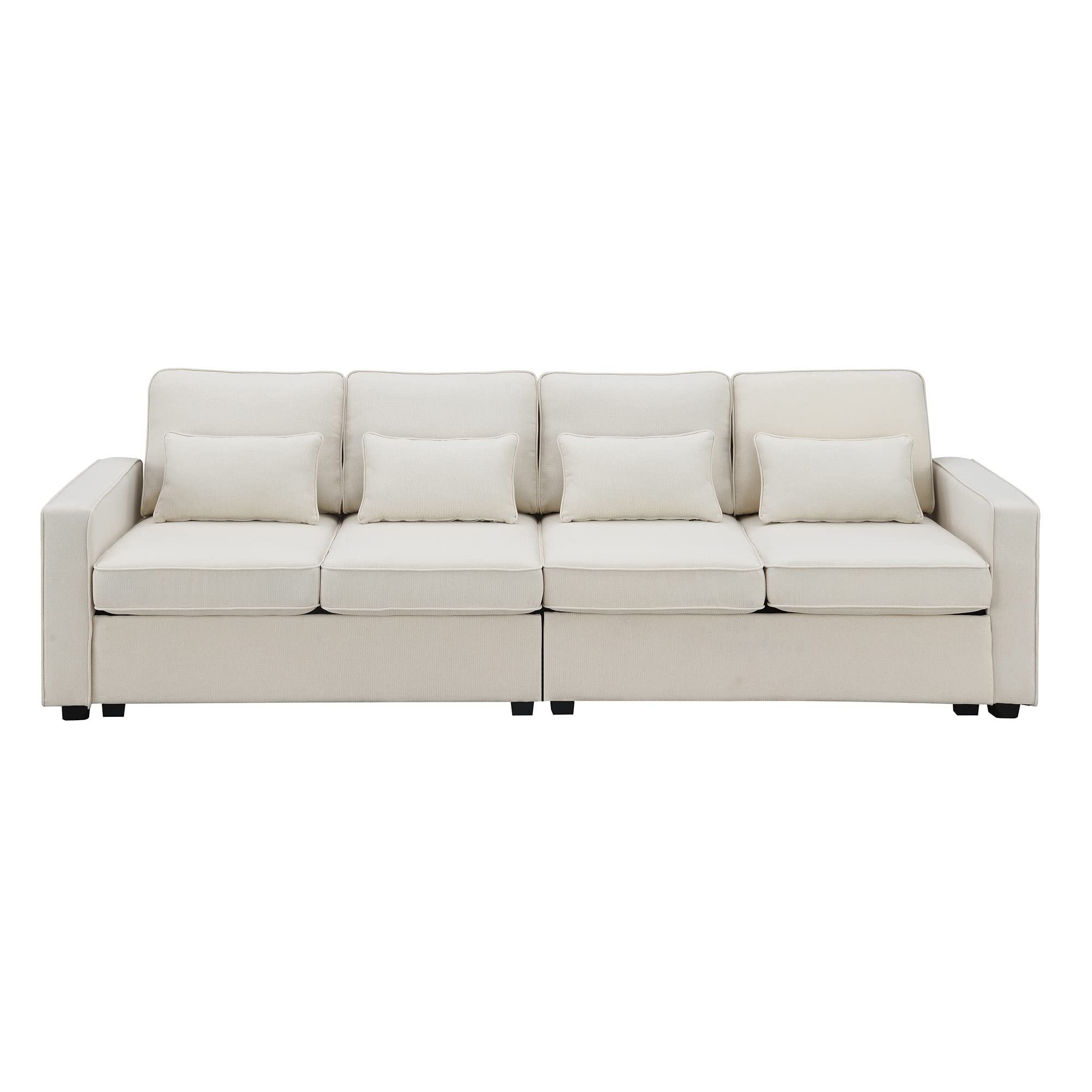 Modern 4 Seater Sofa with Sturdy Plastic Legs, Modern Linen Fabric Sofa