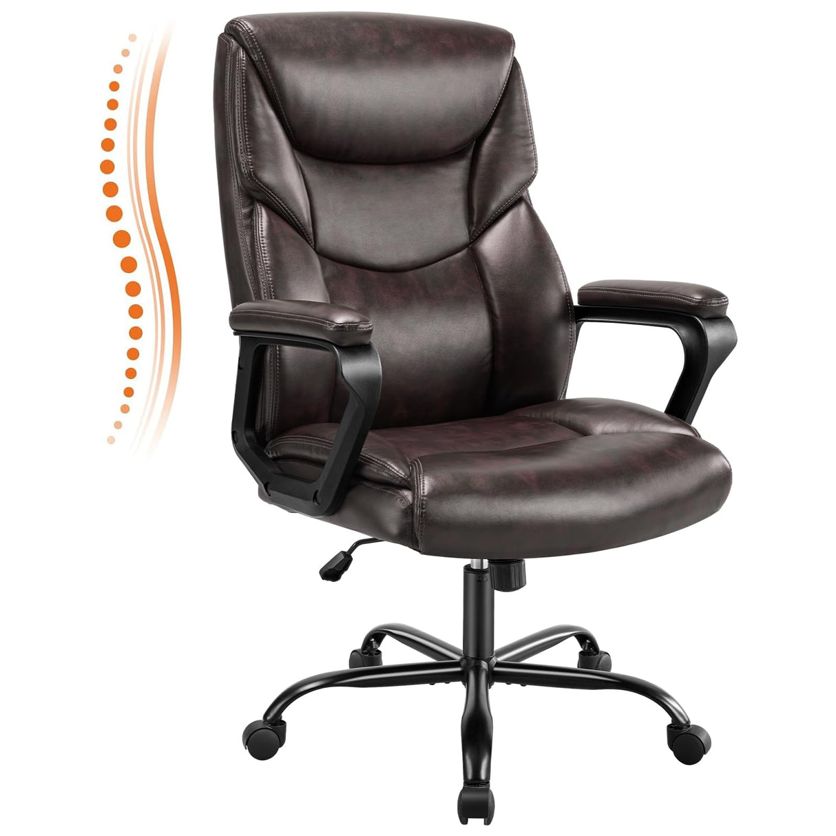 Office Chair, Leather Computer Gaming Chair with Armrests, Adjustable Swivel Rolling Desk