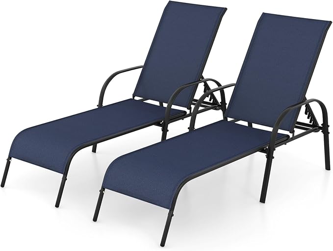 Patio Lounge Chair, Outdoor Chaise Lounge with 5 Adjustable Backrest