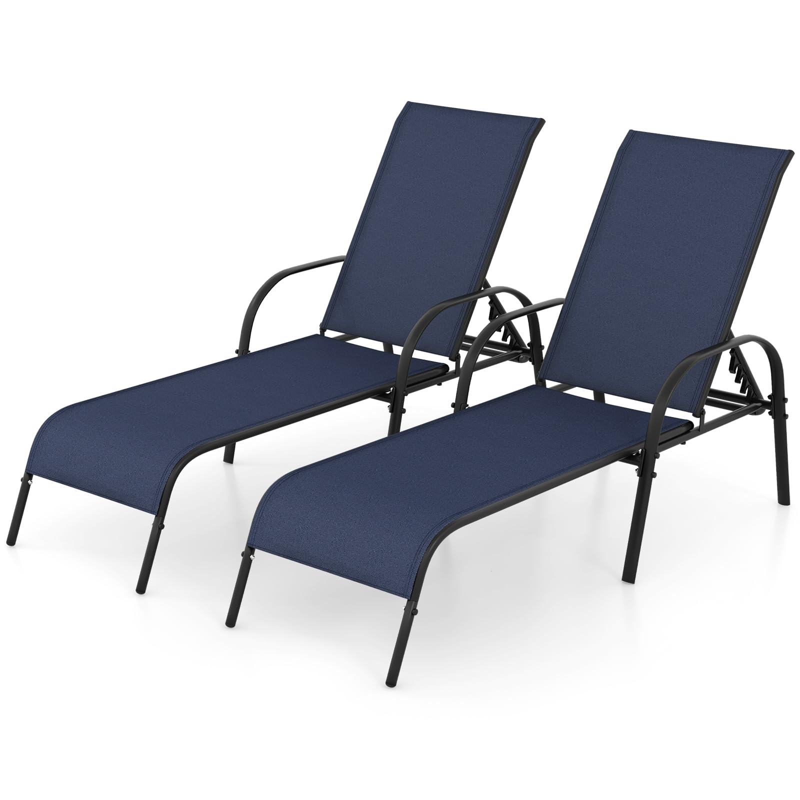 2 Pack Patio Lounge Chair, Outdoor Chaise Lounge with 5 Adjustable Backrest