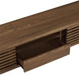 Levan Home Mid Century Modern Low Profile 59" Retro TV Stand with Slatted Shelves in Walnut