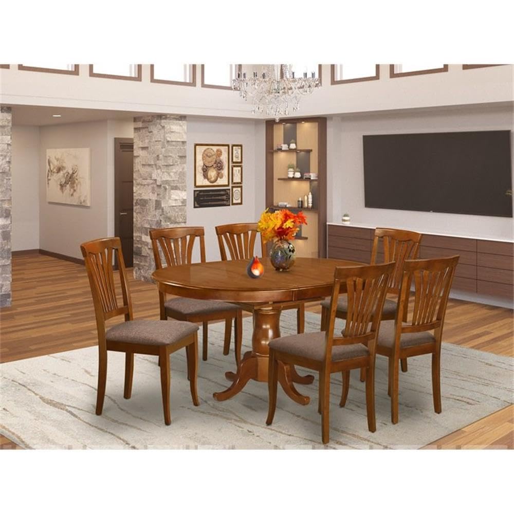 POAV7-SBR-C 7 Piece Modern Dining Table Set Consist of an Oval Wooden Table with Butterfly