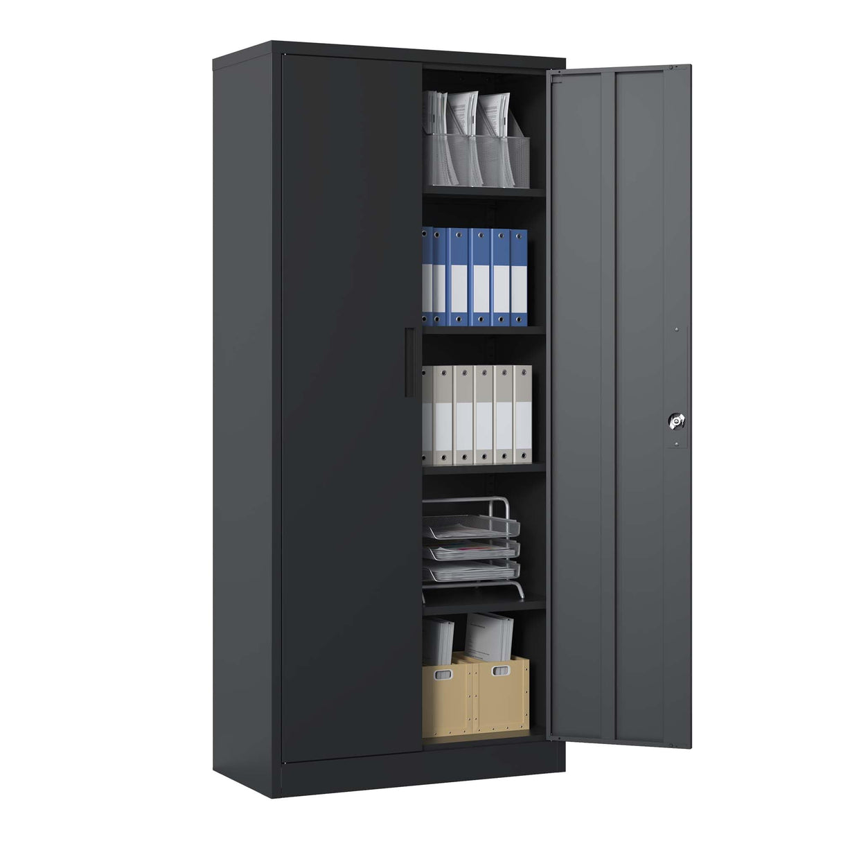 72 Inch Tall Metal Storage Cabinet, Black Garage Tool Steel Locking Cabinet