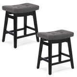 24 Inch Bar Stools Counter Height Set of 2 Solid Wood Legs PU Leather Saddle Soft