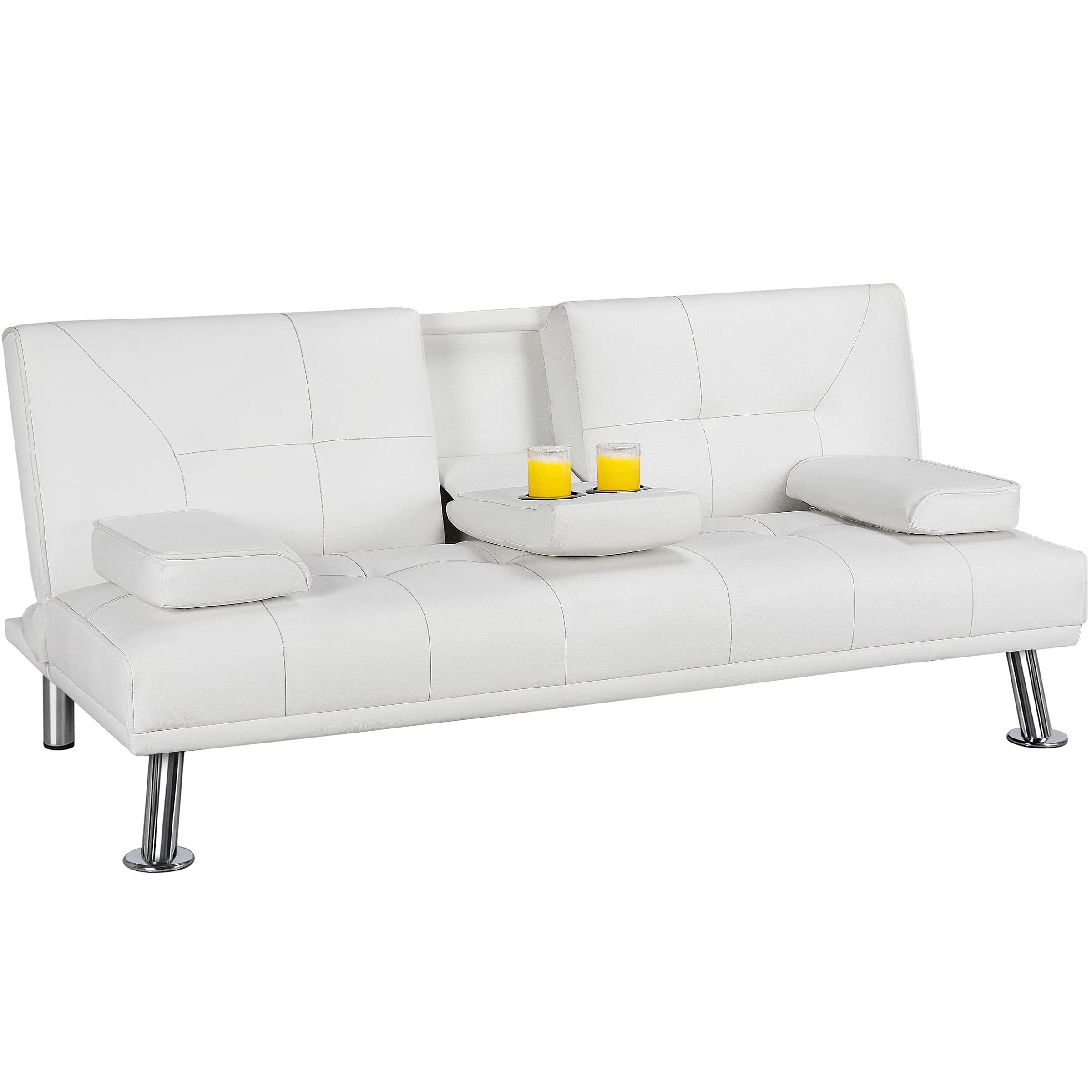 Modern Faux Leather Futon Set Convertible Recliner Sleeper Fold Up & Down Loveseat Reversible Daybed Guest Bed