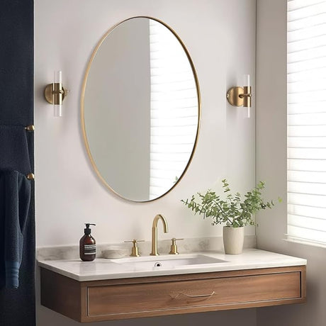 Brushed Nickel Mirror, Oval Bathroom Mirror 22x30'', Brushed Nickel Oval Wall Mirror