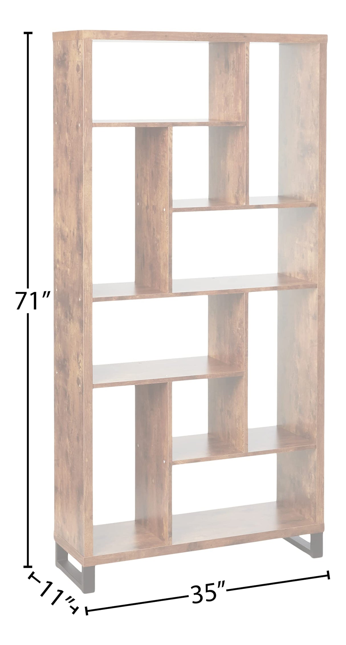 Delwin 10-Shelf Bookcase Antique Nutmeg