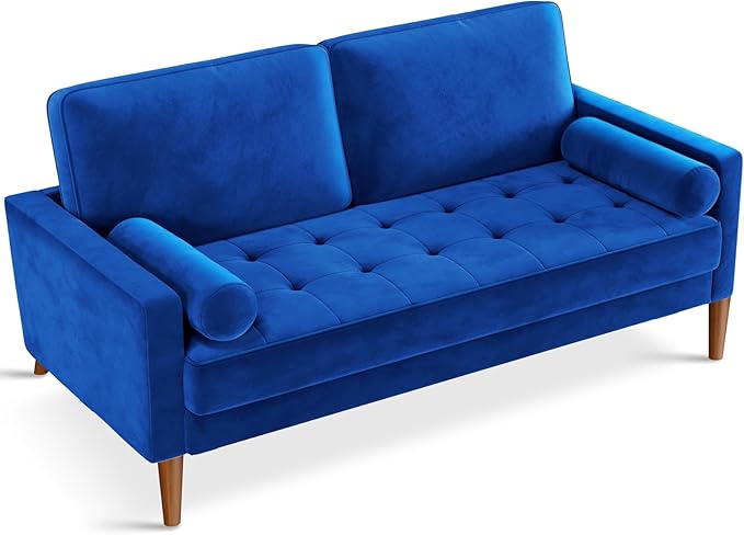 Loveseat Sofa, 56" Grey Velvet Couch Small Couch Love Seat Sofa with Tufted Seat