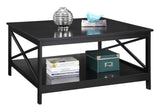 Oxford 36 inch Square Coffee Table with Shelf, Black